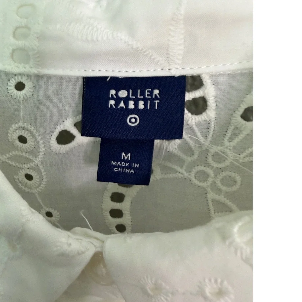 Roller‎ Rabbit White Eyelet Palm Tree Shirt Dress Tunic Med Long Sleeve Slip
